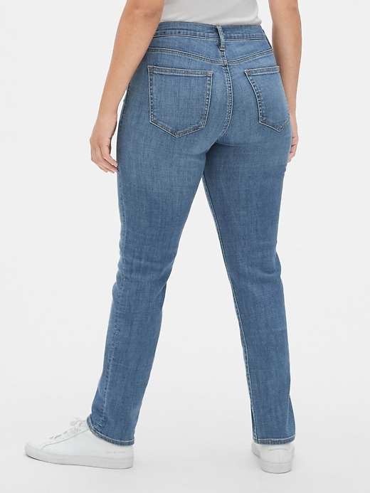 2 of 8 showing, with the color (Medium) Tinted Blue of product Mid Rise Classic Straight Jeans