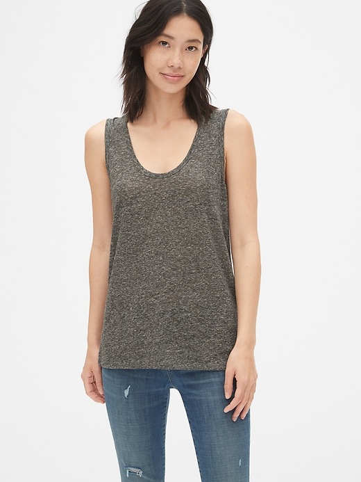 View large product image 1 of 1. U-Neck Tank Top in Linen-Blend