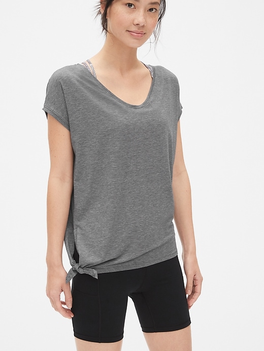 1 of 8 showing, with the color heather grey of product GapFit Breathe Side-Tie T-Shirt