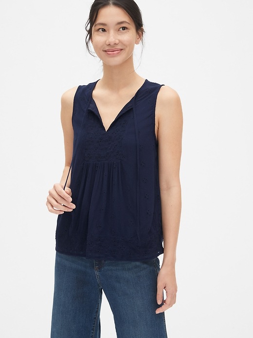 Image number 1 showing, Eyelet Embroidered Crinkle Tank Top