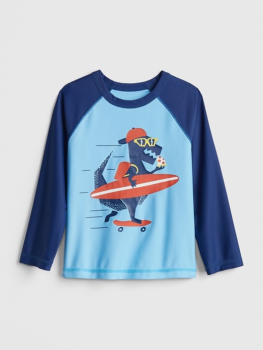 1 of 8 showing, with the color aquarius blue of product Toddler Long Sleeve Rash Guard