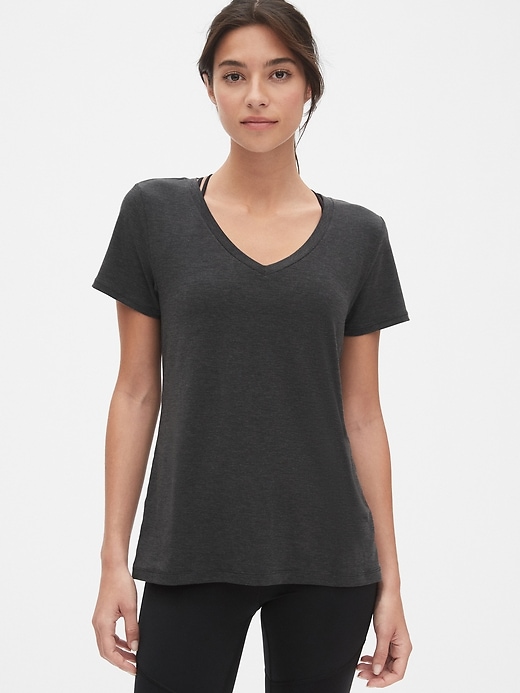 1 of 8 showing, with the color charcoal gray of product GapFit Breathe V-Neck T-Shirt
