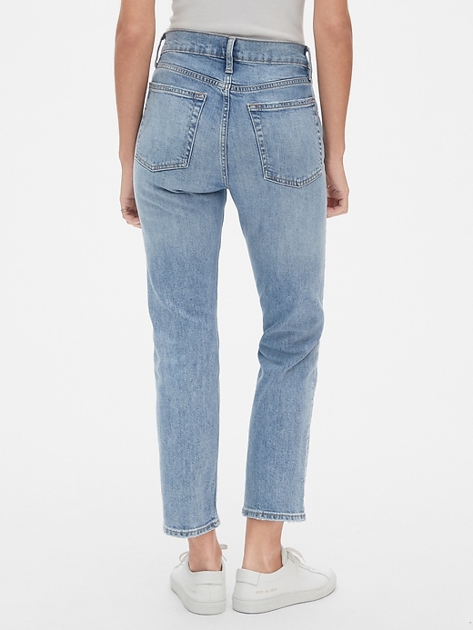 Image number 2 showing, High Rise Cheeky Straight Jeans with Distressed Detail