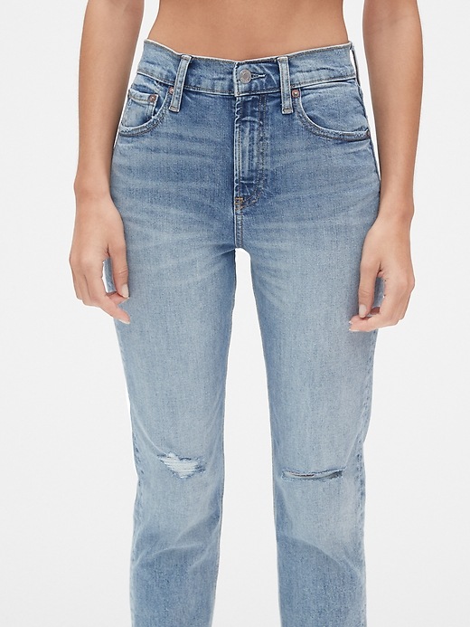 Image number 5 showing, High Rise Cheeky Straight Jeans with Distressed Detail