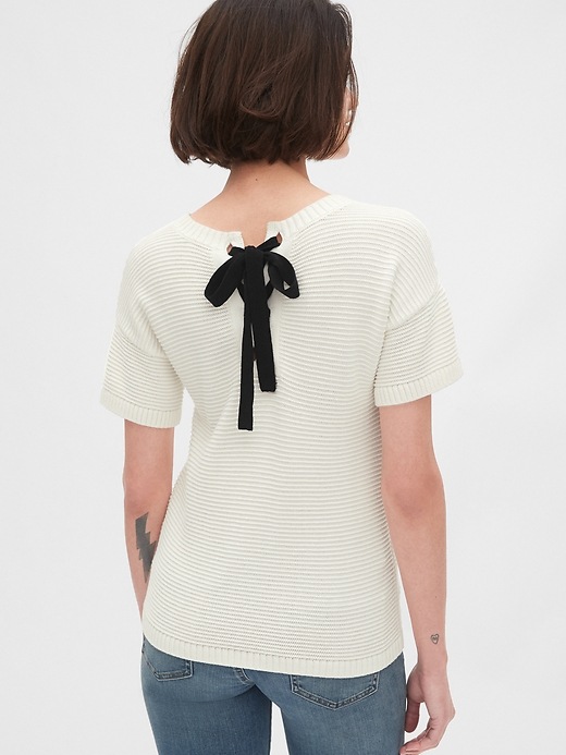 Image number 1 showing, Lace-Up Short Sleeve Crewneck Sweater