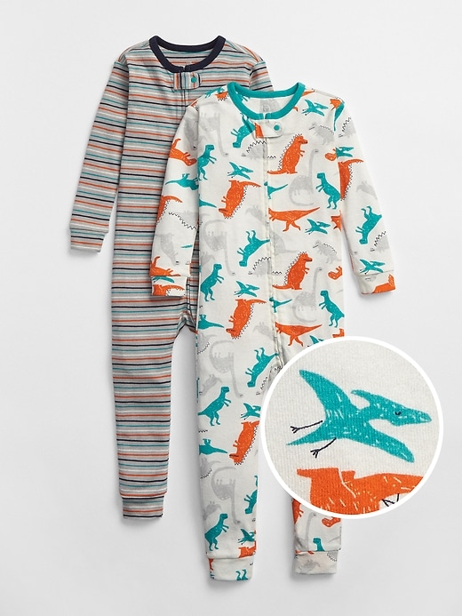 1 of 8 showing, with the color multi of product babyGap Dino One-Piece PJ (2-Pack)