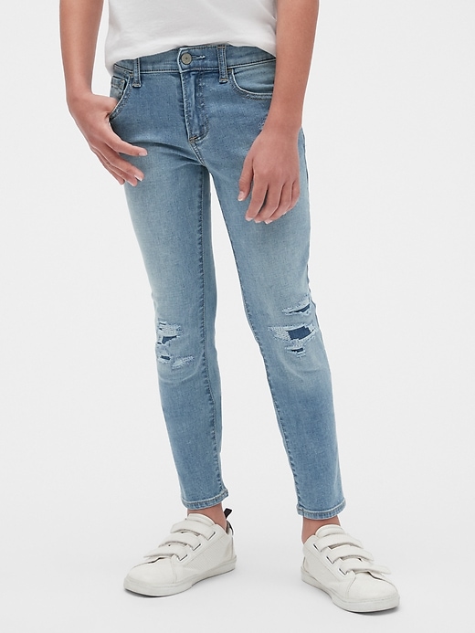 2 of 8 showing, with the color medium wash of product Kids Destructed Skinny Jeans with Stretch
