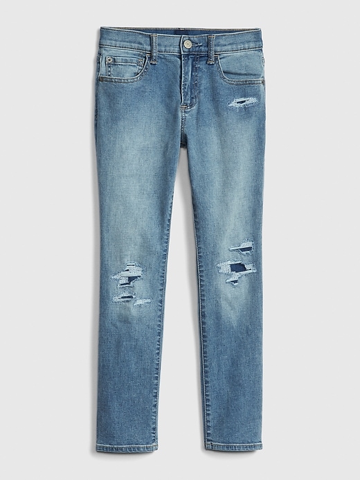 1 of 8 showing, with the color medium wash of product Kids Destructed Skinny Jeans with Stretch