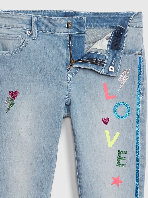 Image number 4 showing, Kids Glitter Graphic Skinny Jeans with Stretch