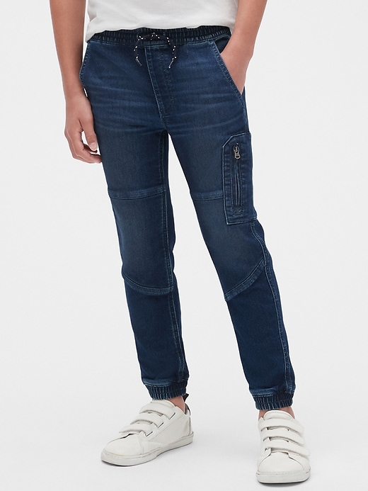 2 of 8 showing, with the color dark wash of product Kids Denim Joggers with Stretch