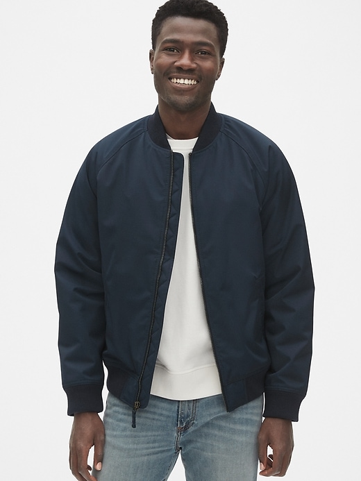 1 of 8 showing, with the color new classic navy blue of product Raglan Bomber Jacket