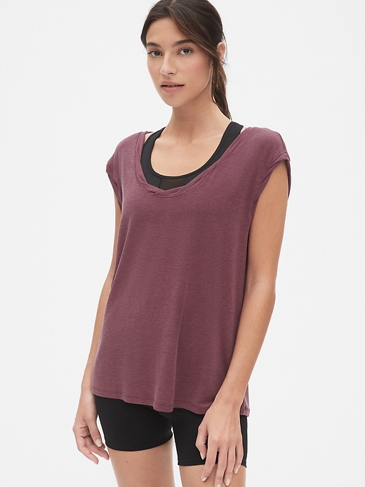 1 of 8 showing, with the color ruby wine of product Gapfit Breathe T-Shirt with Twist Detail