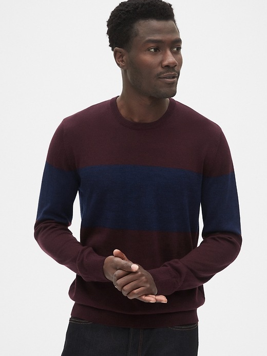 Image number 1 showing, Crewneck Pullover Sweater in Merino Wool
