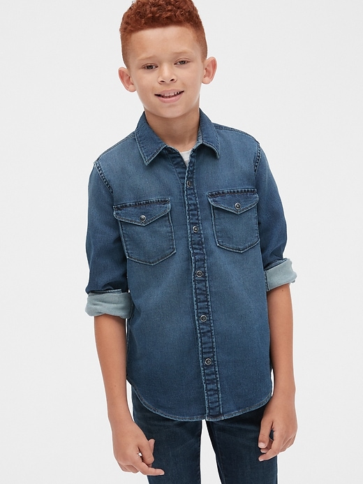 2 of 8 showing, with the color dark wash of product Kids Knit-Like Shirt