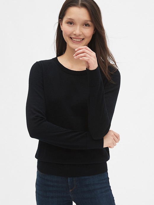 1 of 8 showing, with the color true black of product Crewneck Sweater in Merino Wool