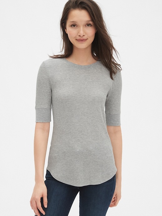 WaffleKnit Elbow Sleeve Crewneck TShirt Gap