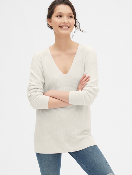View large product image 1 of 1. True Soft Textured V-Neck Tunic Sweater