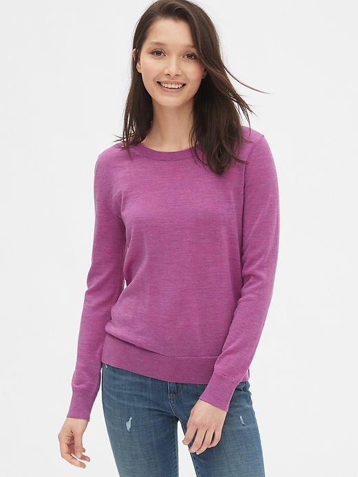 1 of 8 showing, with the color purple candy of product Crewneck Sweater in Merino Wool