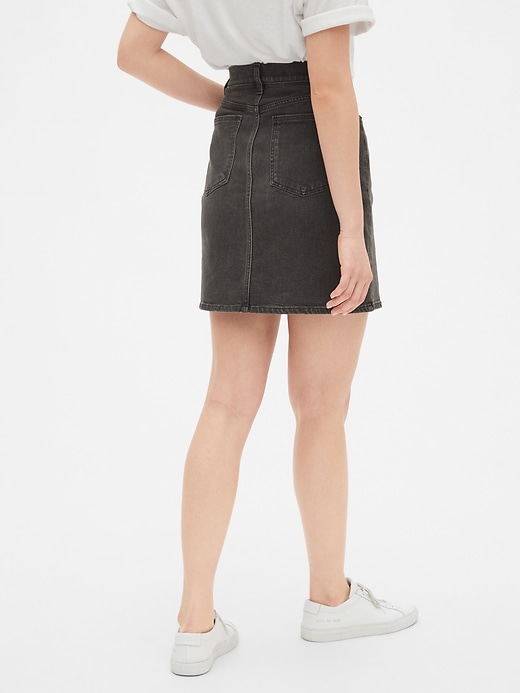 2 of 8 showing, with the color black wash of product Zip-Front Denim Mini Skirt
