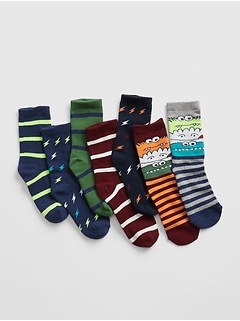 Kids Monster Print Crew Socks (7-Pack)