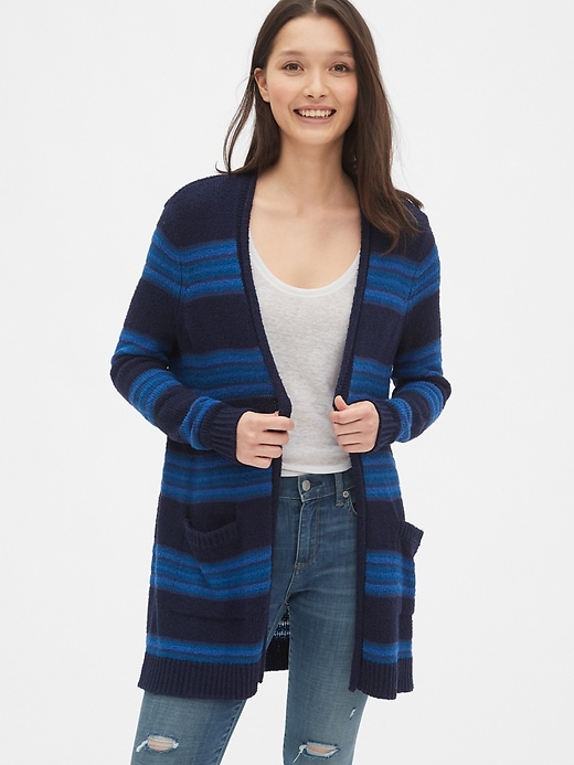 Image number 1 showing, Longline Stripe Open-Front Cardigan Sweater