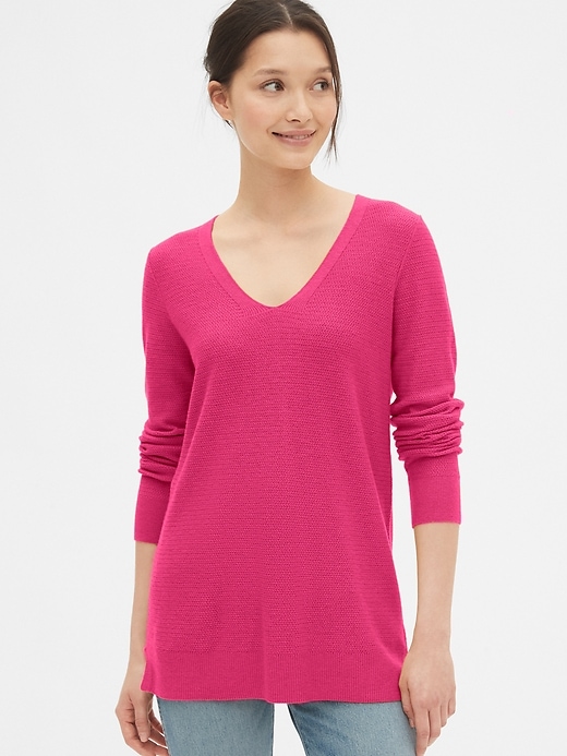 True Soft Textured V-Neck Tunic Sweater