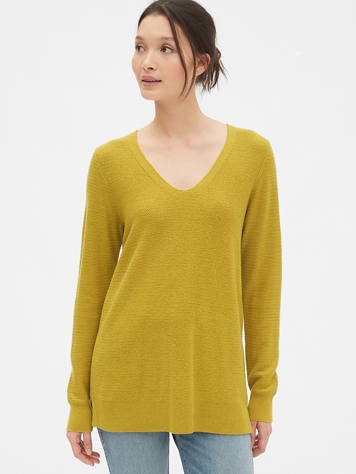 True Soft Textured V Neck Tunic Sweater Gap