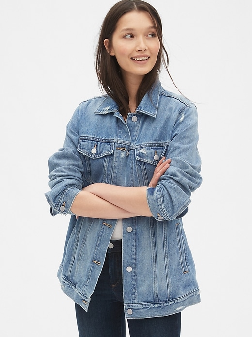 Image number 1 showing, Distressed Oversized Icon Denim Jacket