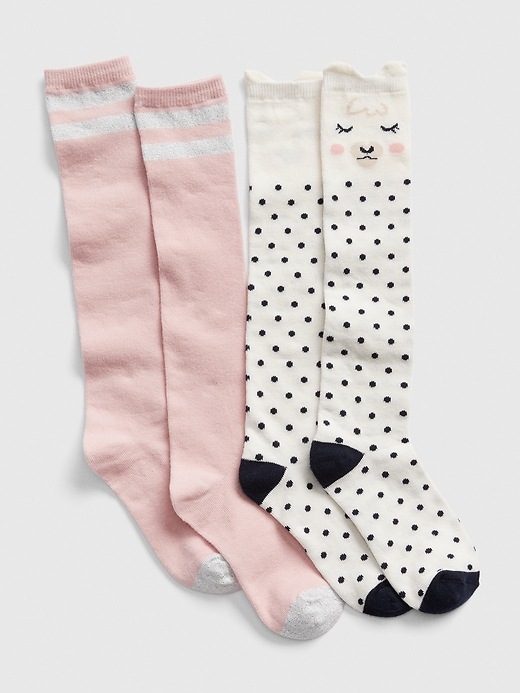 1 of 8 showing, with the color ivory frost of product Kids Llama Knee-High Socks (2-Pack)