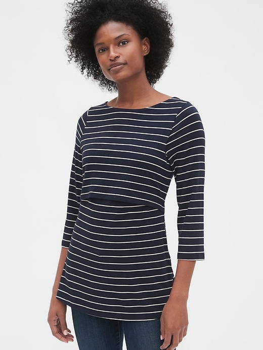 1 of 8 showing, with the color navy/white stripe of product Maternity Layer Nursing T-Shirt