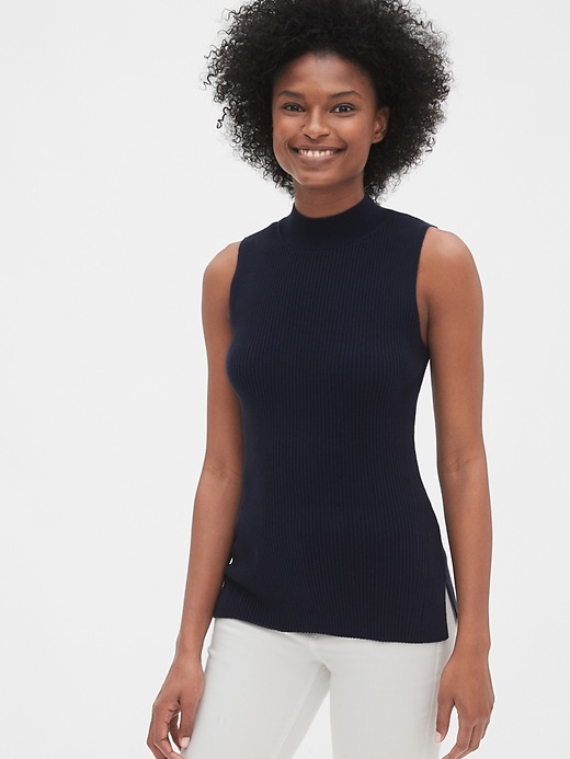 View large product image 1 of 1. Ribbed Mockneck Sweater Tank Top