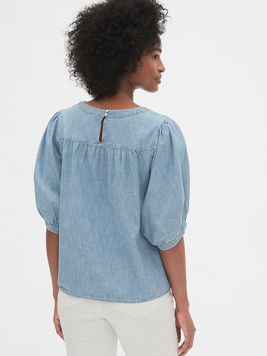 Image number 2 showing, Chambray Puff Sleeve Top