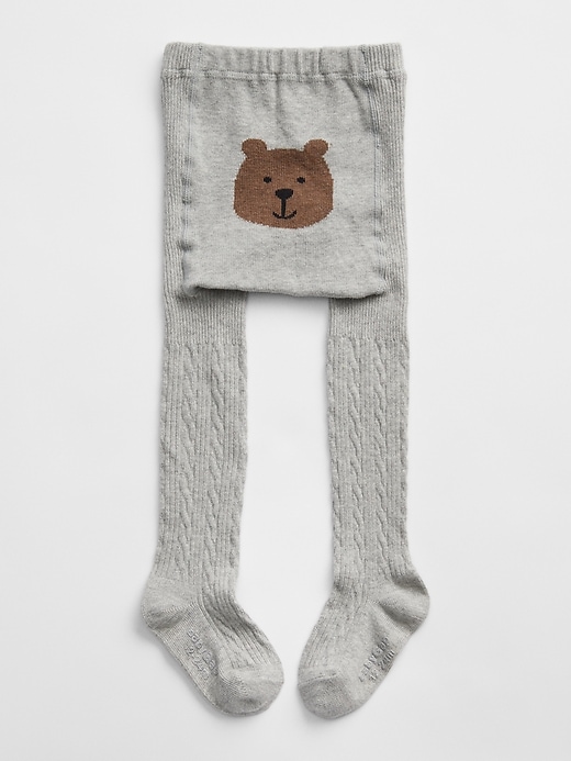 1 of 8 showing, with the color grey heather of product Toddler Bear Cable-Knit Tights
