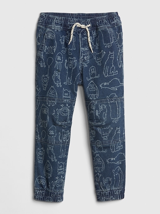 1 of 8 showing, with the color dark wash of product Toddler Monster Print Joggers