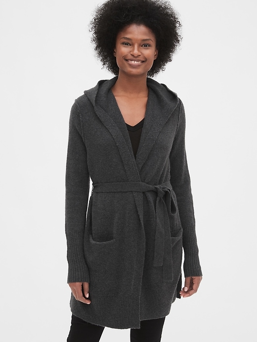 Image number 1 showing, Boucle Longline Hooded Cardigan Sweater