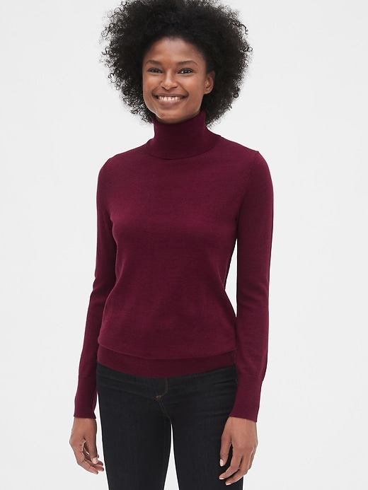 1 of 8 showing, with the color purple berry of product Turtleneck Sweater in Merino Wool