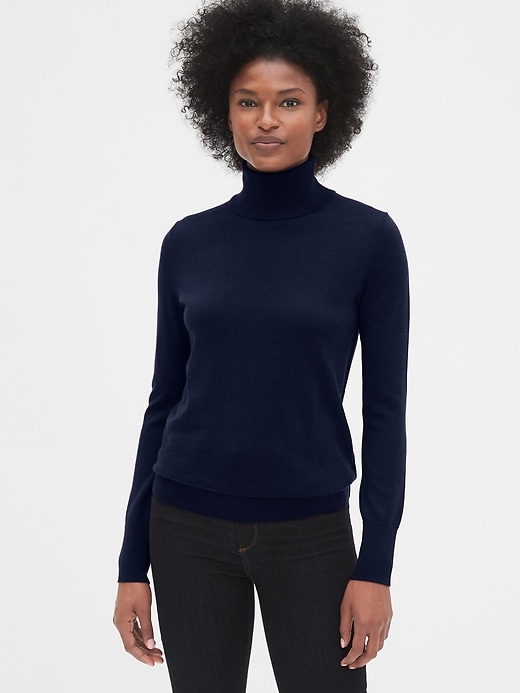 1 of 8 showing, with the color navy blue of product Turtleneck Sweater in Merino Wool