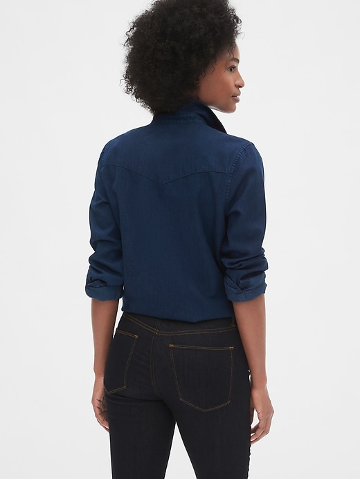 2 of 8 showing, with the color indigo overdye of product Denim Western Shirt