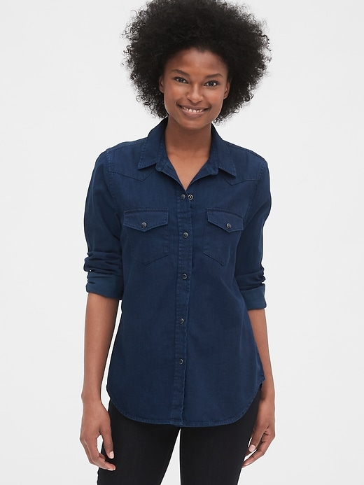 1 of 8 showing, with the color indigo overdye of product Denim Western Shirt