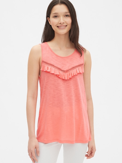 Image number 1 showing, Lace-Trim Ruffle Tank Top