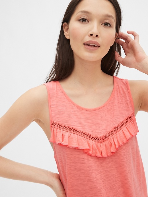Image number 5 showing, Lace-Trim Ruffle Tank Top