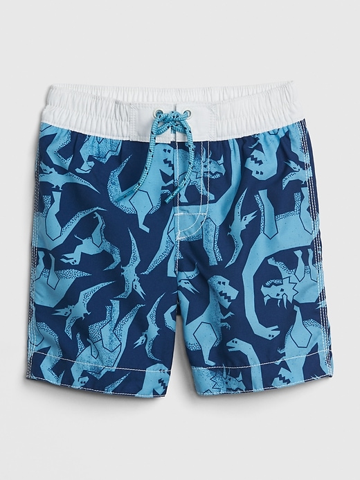 1 of 8 showing, with the color aquarius blue of product Toddler Print Swim Trunks