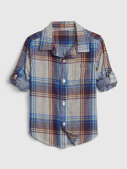 1 of 8 showing, with the color grey/navy of product Toddler Double-Weave Convertible Shirt