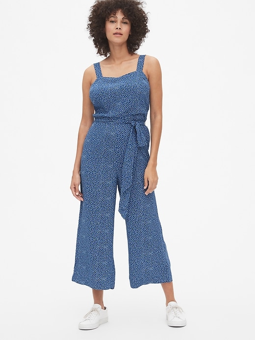 1 of 8 showing, with the color blue print of product Print Apron Wide-Leg Jumpsuit