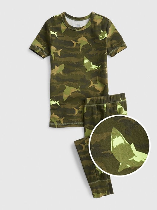 1 of 8 showing, with the color green camo of product Kids Shark PJ Set