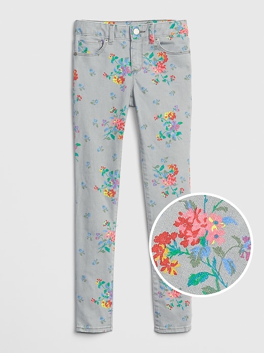 1 of 8 showing, with the color floral print of product Kids Floral Skinny Jeans with Stretch