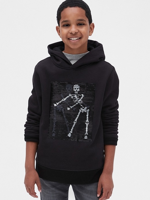 Image number 2 showing, Kids Flippy Sequin Skeleton Hoodie Sweatshirt