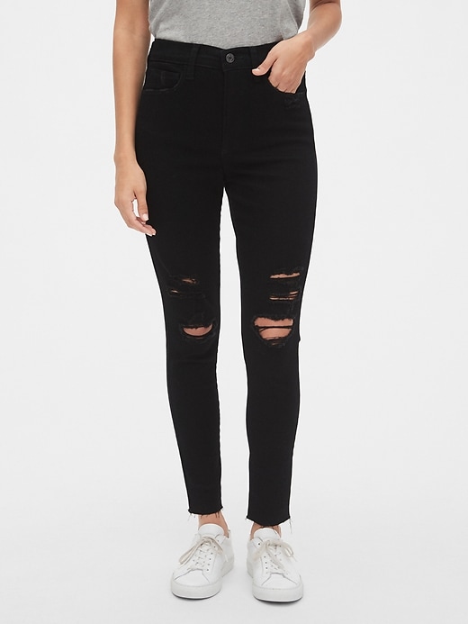1 of 8 showing, with the color black wash of product High Rise Distressed Favorite Jeggings with Secret Smoothing Pockets