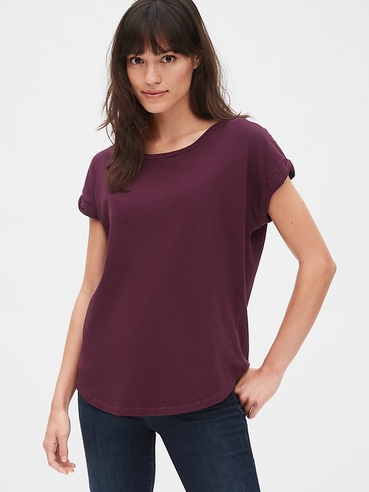 1 of 8 showing, with the color secret plum purple of product Roll Sleeve Crewneck T-Shirt