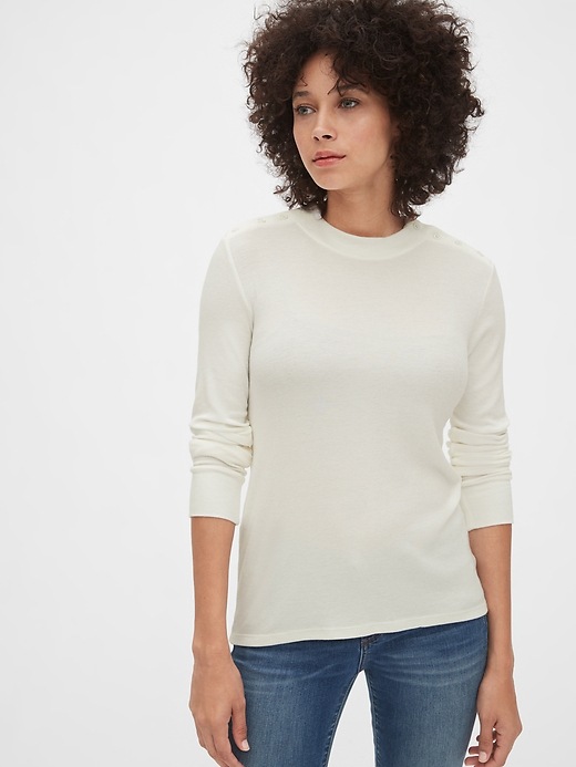 View large product image 1 of 1. Cozy Ribbed Button-Shoulder T-Shirt